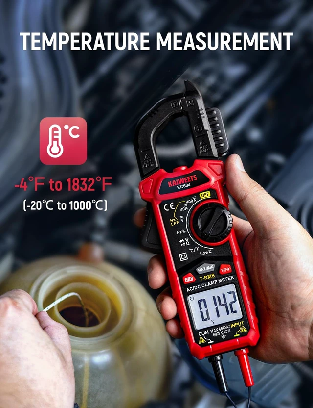 Alt view image 7 of 7 - Digital Clamp Meter Multimeter with D-Shaped Jaw for AC/DC Current & Voltage, Auto-ranging 4000 Counts Voltage Tester with Flashlight Backlight, Measuring Temperature Continuity Diode NCV