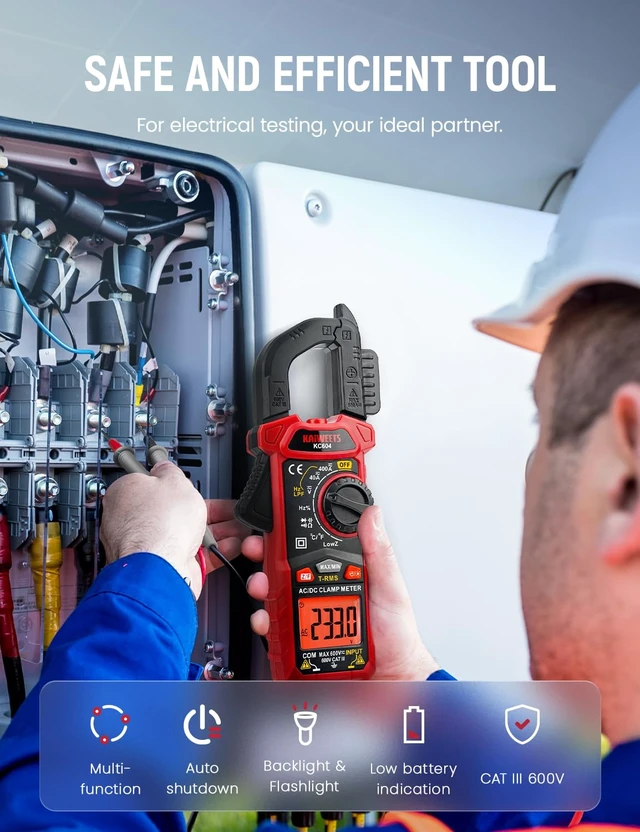 Alt view image 2 of 7 - Digital Clamp Meter Multimeter with D-Shaped Jaw for AC/DC Current & Voltage, Auto-ranging 4000 Counts Voltage Tester with Flashlight Backlight, Measuring Temperature Continuity Diode NCV