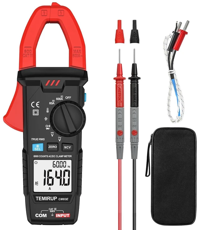 Main image of Digital Clamp Meter Multimeter, TRMS 6000 Counts 600A Current Amp Volt Meter, Auto-Ranging Voltage Tester Measures AC DC Current Voltage Resistance Capacitance Temperature Diodes Continuity NCV Red