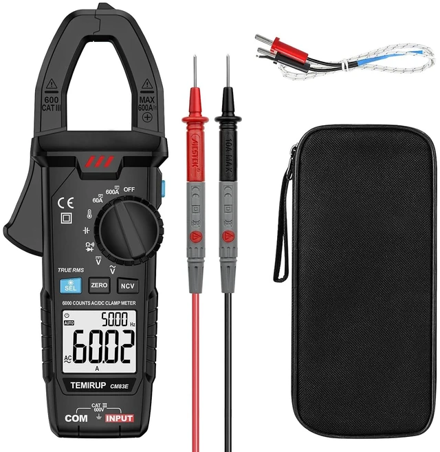 Main image of Clamp Meter 6000 Counts TRMS, 600A AC/DC Amp Meter, Multimeter Tester Voltmeter, Continuity Tester Capacitor, AC/DC Current Clamp, Voltage, Resistance, Capacitance, NCV, Temperature Black