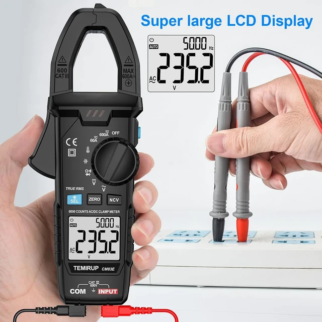 Alt view image 2 of 7 - Clamp Meter 6000 Counts TRMS, 600A AC/DC Amp Meter, Multimeter Tester Voltmeter, Continuity Tester Capacitor, AC/DC Current Clamp, Voltage, Resistance, Capacitance, NCV, Temperature Black