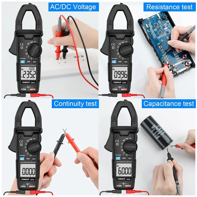 Alt view image 5 of 7 - Clamp Meter 6000 Counts TRMS, 600A AC/DC Amp Meter, Multimeter Tester Voltmeter, Continuity Tester Capacitor, AC/DC Current Clamp, Voltage, Resistance, Capacitance, NCV, Temperature Black