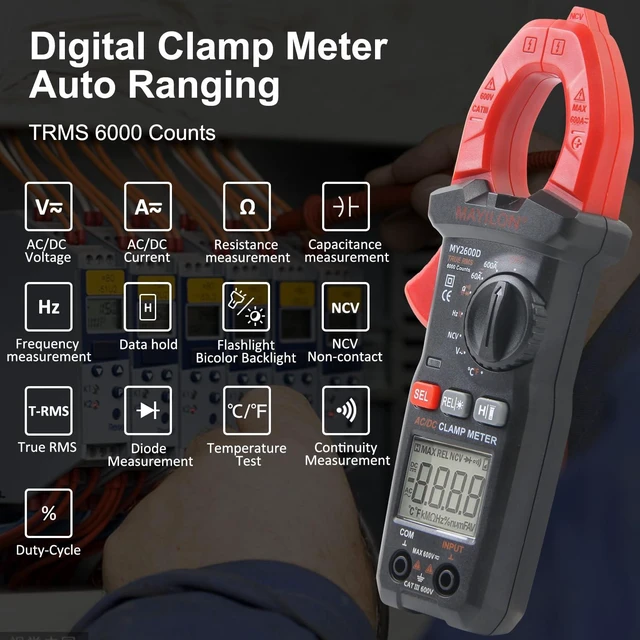 Alt view image 4 of 7 - Digital Clamp Meter, Multimeter 6000Counts Volt Meter Auto-ranging Measures AC/DC Amp Clamp, NCV Non Contact Check Function