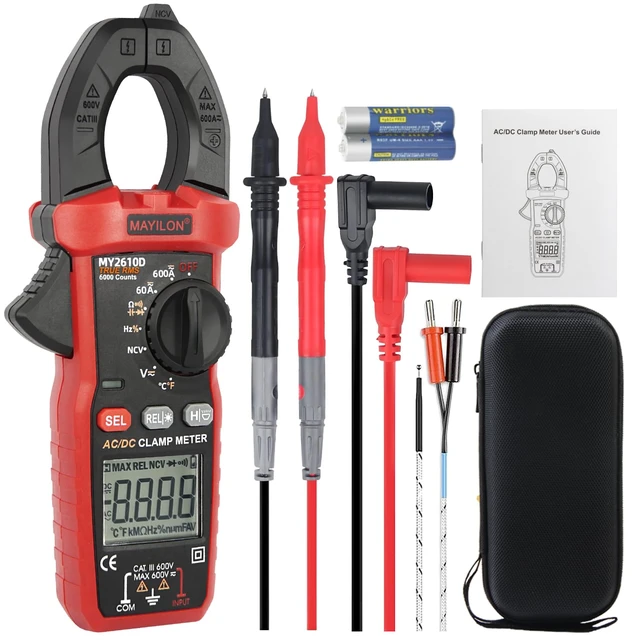 Main image of Digital Clamp Meter, Multimeter TRMS 6000 Counts Amp Volt Meter Auto-ranging Measures AC/DC Voltage, AC/DC Current Capacitance NCV Frequency Live Wire Resistance Diode Temperature Continuity MY2610D