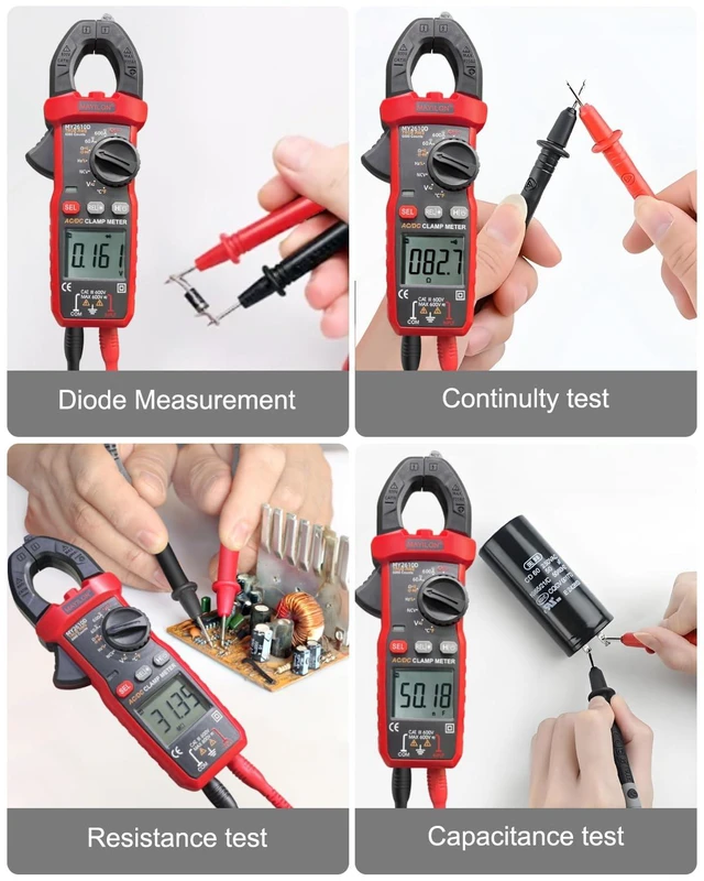 Alt view image 4 of 7 - Digital Clamp Meter, Multimeter TRMS 6000 Counts Amp Volt Meter Auto-ranging Measures AC/DC Voltage, AC/DC Current Capacitance NCV Frequency Live Wire Resistance Diode Temperature Continuity MY2610D