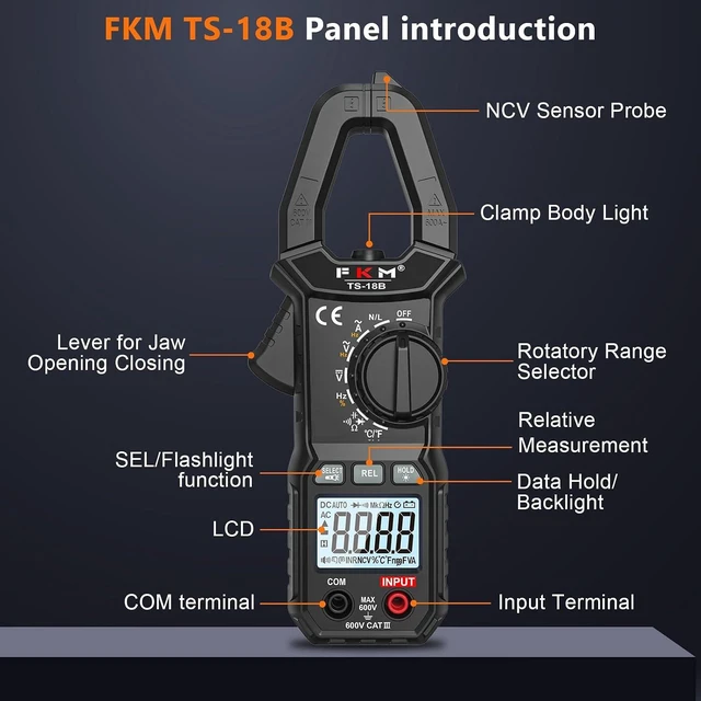 Alt view image 2 of 7 - Clamp Meter,TRMS 6000 Counts,Digital Clamp Multimeter Voltage Tester Auto-ranging Volt Meter,600 Amp AC Current,AC/DC Voltage,NCV,Capacitance,Resistance,Continuity,Hz/Duty Cycle,Diode,TempTest