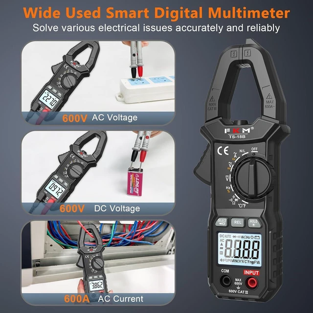 Alt view image 6 of 7 - Clamp Meter,TRMS 6000 Counts,Digital Clamp Multimeter Voltage Tester Auto-ranging Volt Meter,600 Amp AC Current,AC/DC Voltage,NCV,Capacitance,Resistance,Continuity,Hz/Duty Cycle,Diode,TempTest