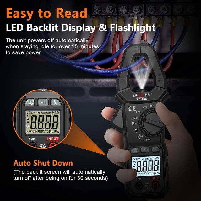 Alt view image 7 of 7 - AC/DC 600 Amp Clamp Meter Digital Multimeter Tester TRMS 6000 Counts Auto-ranging Voltage Tester,for AC/DC Current,AC/DC Voltage,NCV Detection,Capacitance,Resistance,Ohm,Continuity,Diode,Hz,Temp