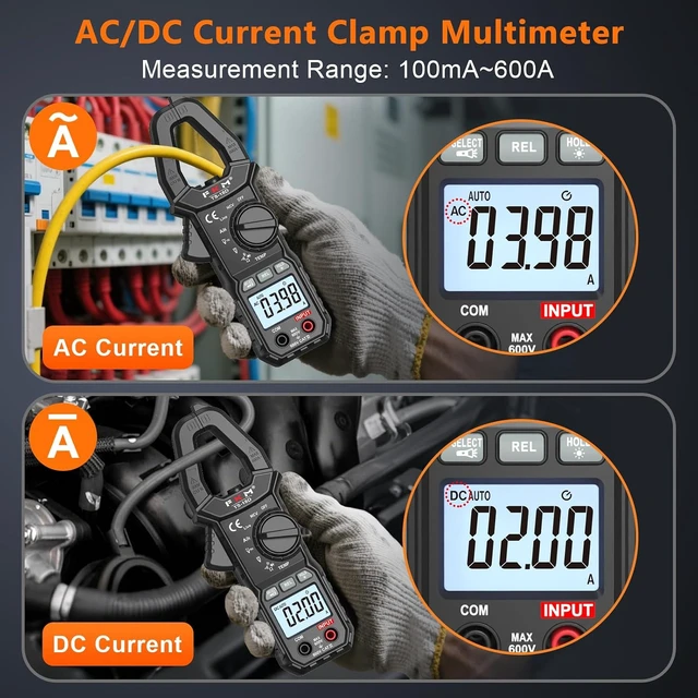 Alt view image 6 of 7 - AC/DC 600 Amp Clamp Meter Digital Multimeter Tester TRMS 6000 Counts Auto-ranging Voltage Tester,for AC/DC Current,AC/DC Voltage,NCV Detection,Capacitance,Resistance,Ohm,Continuity,Diode,Hz,Temp