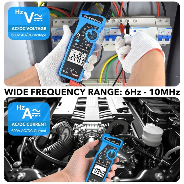 Alt view image 4 of 7 - Clamp Meter Multimeter 600A AC/DC Current TRMS Amp Meter Clamp Multimeter True-RMS 6000-Count, AC/DC 600A Current & Voltage, Cap/Freq/Resist/Temp, NCV/VFD/LoZ, Inrush, Flashlight, Data Hold & Max/Min