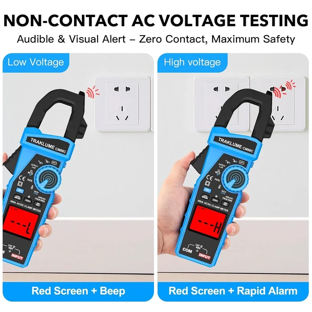Alt view image 2 of 7 - Clamp Meter Multimeter 600A AC/DC Current TRMS Amp Meter Clamp Multimeter True-RMS 6000-Count, AC/DC 600A Current & Voltage, Cap/Freq/Resist/Temp, NCV/VFD/LoZ, Inrush, Flashlight, Data Hold & Max/Min