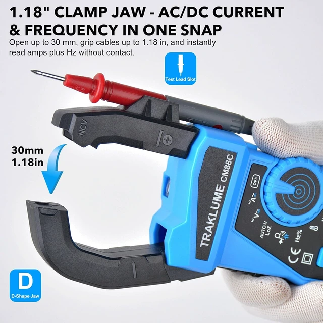 Alt view image 6 of 7 - Clamp Meter Multimeter 600A AC/DC Current TRMS Amp Meter Clamp Multimeter True-RMS 6000-Count, AC/DC 600A Current & Voltage, Cap/Freq/Resist/Temp, NCV/VFD/LoZ, Inrush, Flashlight, Data Hold & Max/Min