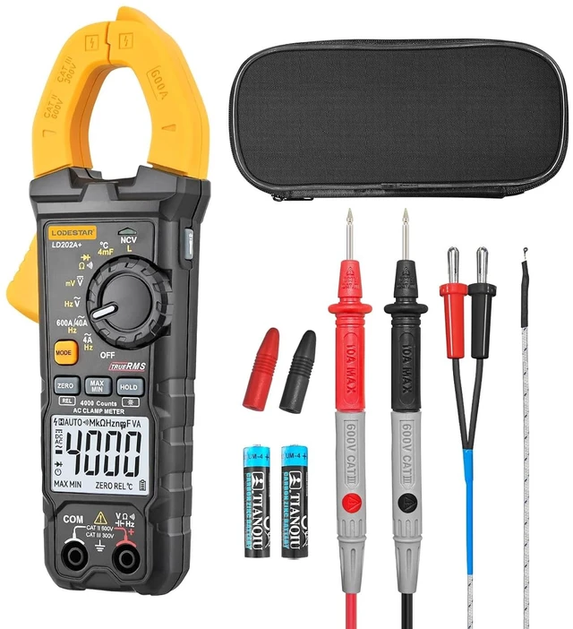 Main image of Digital Clamp Meter Multimeter 4000 Counts Voltage Tester with Auto Range, AC/DC Voltage, AC Current, Resistance, Capacitance, Continuity Diode,Live Wire Test, NCV, True RMS, AC Current Meter LD202A+