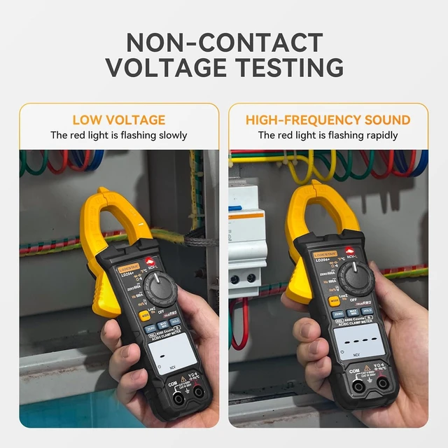 Alt view image 7 of 7 - Digital Clamp Meter Multimeter 4000 Counts Voltage Tester with Auto Range, AC/DC Voltage, AC Current, Resistance, Capacitance, Continuity Diode,Live Wire Test, NCV, True RMS, AC Current Meter LD202A+