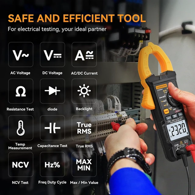 Alt view image 3 of 7 - Digital Clamp Meter Multimeter 4000 Counts Voltage Tester with Auto Range, AC/DC Voltage, AC Current, Resistance, Capacitance, Continuity Diode,Live Wire Test, NCV, True RMS, AC Current Meter LD202A+