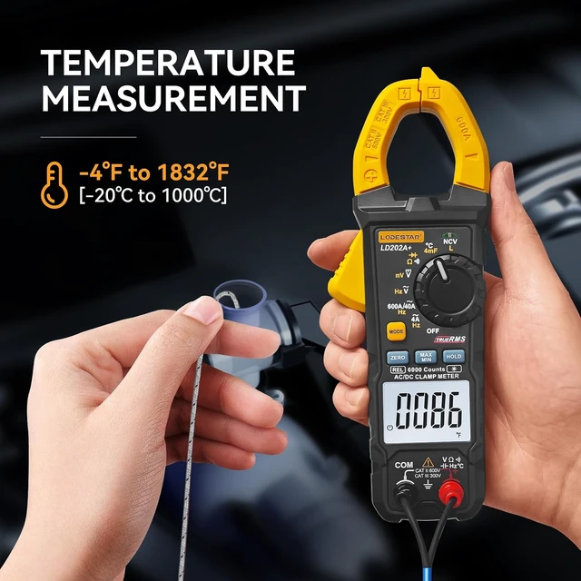 Alt view image 6 of 7 - Digital Clamp Meter Multimeter 4000 Counts Voltage Tester with Auto Range, AC/DC Voltage, AC Current, Resistance, Capacitance, Continuity Diode,Live Wire Test, NCV, True RMS, AC Current Meter LD202A+