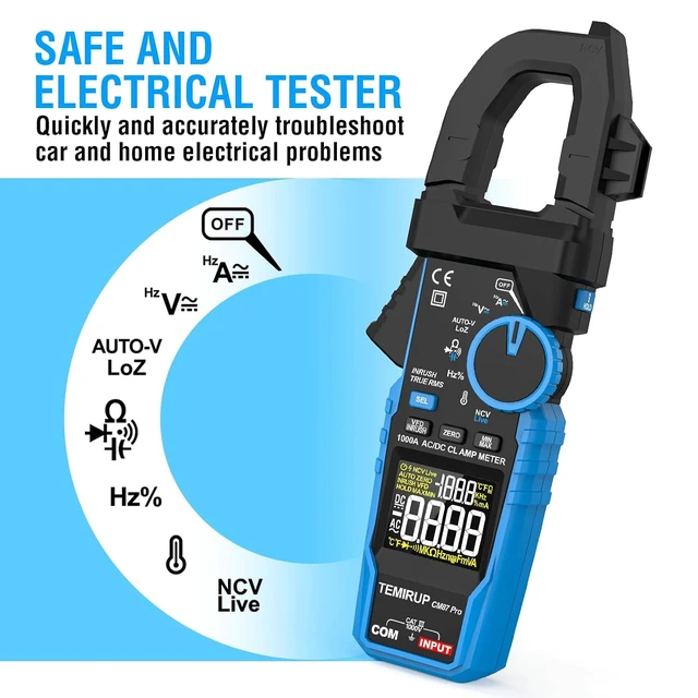 Alt view image 3 of 7 - Digital Clamp Meter Multimeter with Inrush | AC DC Current Amp Meter,1000A True RMS,6000 Counts,VFD, LOZ Mode, Voltmeter, Continuity Tester Capacitor, Measures Current Voltage Temperature