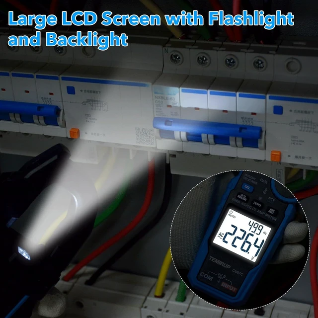 Alt view image 6 of 7 - Digital Inrush Clamp Meter Multimeter, T-RMS 6000 Counts 600A Current Amp Volt Meter with VFD, LOZ Mode; Measures NCV AC/DC Current Voltage Temperature Resistance Capacitance Continuity