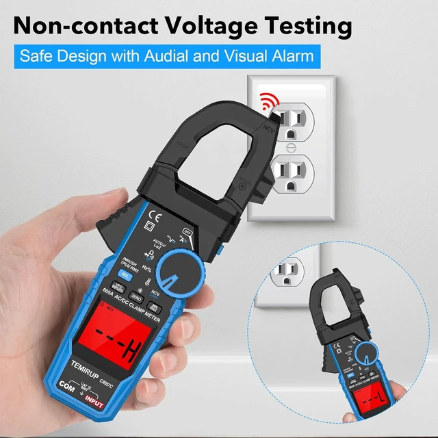Alt view image 2 of 7 - Digital Inrush Clamp Meter Multimeter, T-RMS 6000 Counts 600A Current Amp Volt Meter with VFD, LOZ Mode; Measures NCV AC/DC Current Voltage Temperature Resistance Capacitance Continuity