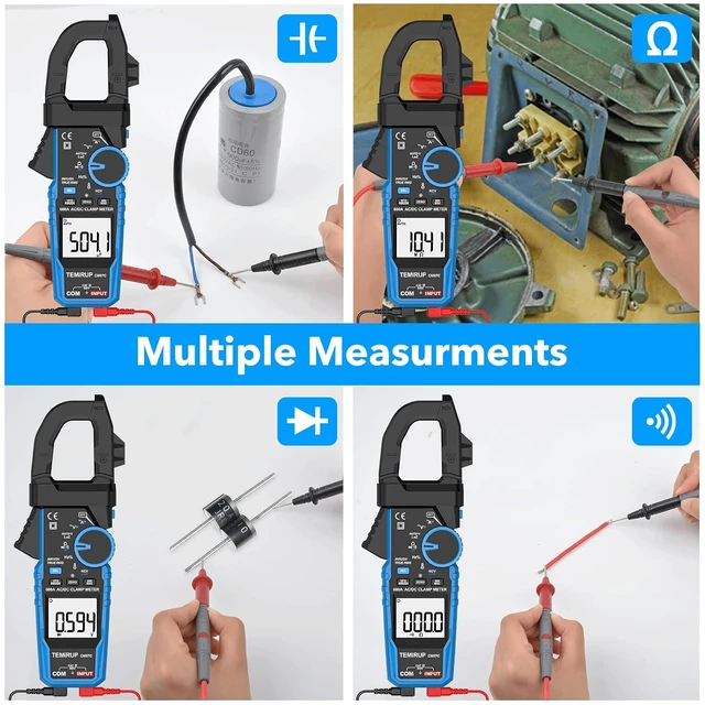 Alt view image 4 of 7 - Digital Inrush Clamp Meter Multimeter, T-RMS 6000 Counts 600A Current Amp Volt Meter with VFD, LOZ Mode; Measures NCV AC/DC Current Voltage Temperature Resistance Capacitance Continuity