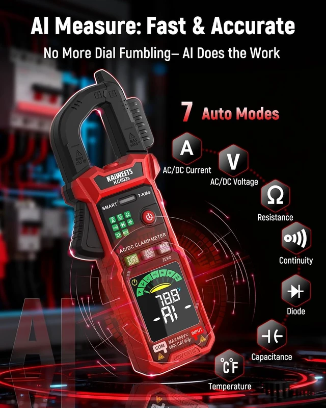 Alt view image 5 of 7 - Smart Digital Clamp Meter, 2026 Intelligent Auto Ranging Multimeter 600A TRMS 6000 Counts, NCV, Inrush, Auto Measure AC DC Voltage/Current Continuity Temperature Resistance Capacitance Diode