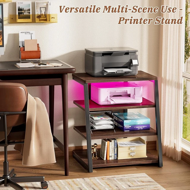 Alt view image 7 of 7 - AV Media Stand, Stereo Stands and Racks Small Entertainment Center Corner Shelf Stand with Power Strip & LED Lights, Audio Tower HIFI Rack Stereo Shelf CRT TV Stand, 4 Tier, Black Walnut