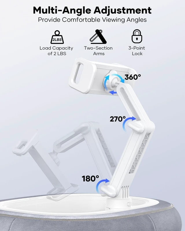 Alt view image 2 of 7 - Tablet Pillow Stand for Bed, 360° Rotating iPad Holder for 5"12.9" Devices Kindle Holder with Snack Bowl & Carry Handle, Soft Plush Fabric, Hands-Free Reading Stand for Bed, Couch & Recliner, Gray