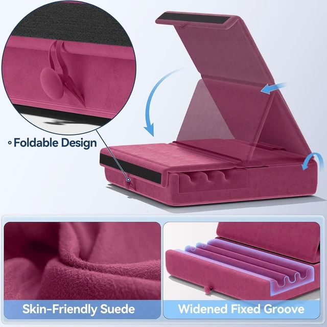 Alt view image 6 of 7 - Tablet Pillow Holder, Foldable iPad Stand for Lap, Bed and Desk -Tablet Soft Pad Dock with Pocket & Stylus Mount Compatible with iPad Pro 12.9, 10.5, 9.7 Air Mini 6 5 4 3, Galaxy Tab, E-Reader Purple