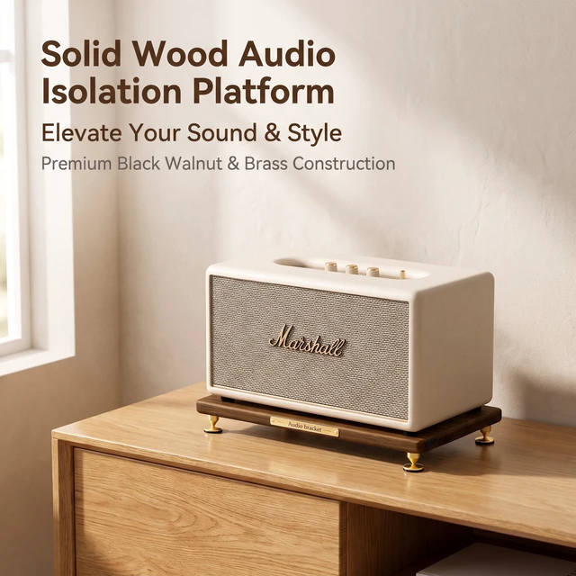 Alt view image 2 of 7 - Speaker Stand Compatible with Marshall Stanmore 2/3/4, Walnut Solid Wood Speaker Vibration-Damping Stand Desktop Riser for Marshall Stanmore 2/3/4 Speaker Not Included
