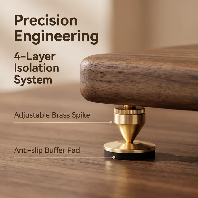 Alt view image 4 of 7 - Speaker Stand Compatible with Marshall Stanmore 2/3/4, Walnut Solid Wood Speaker Vibration-Damping Stand Desktop Riser for Marshall Stanmore 2/3/4 Speaker Not Included