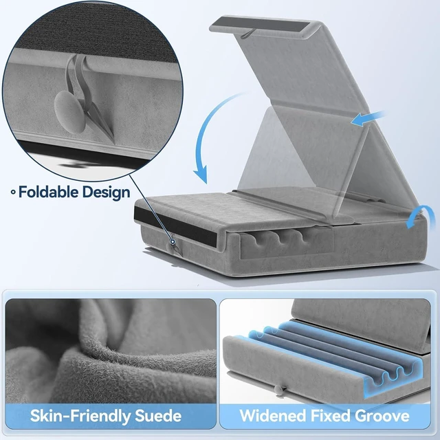 Alt view image 5 of 7 - Tablet Pillow Holder, Foldable iPad Stand for Lap, Bed and Desk -Tablet Soft Pad Dock with Pocket & Stylus Mount Compatible with iPad Pro 12.9, 10.5, 9.7 Air Mini 6 5 4 3, Galaxy Tab, E-Reader Grey