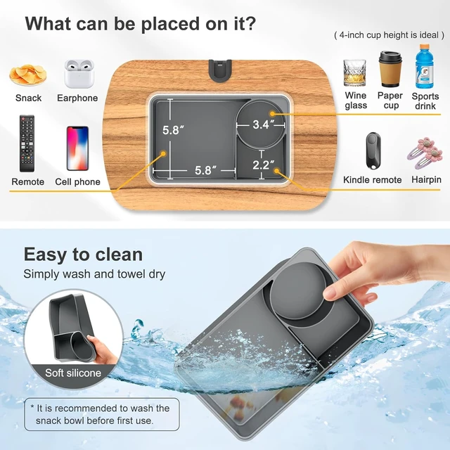 Alt view image 5 of 7 - Tablet Pillow Stand for Lap, Adjustable iPad Holder with Snack Bowl 360° Rotating Clip for 4.7-13" Kindle, Phone, iPad. Ideal for Hands-Free Reading and Relaxation on Bed, Couch, Recliner -Gray