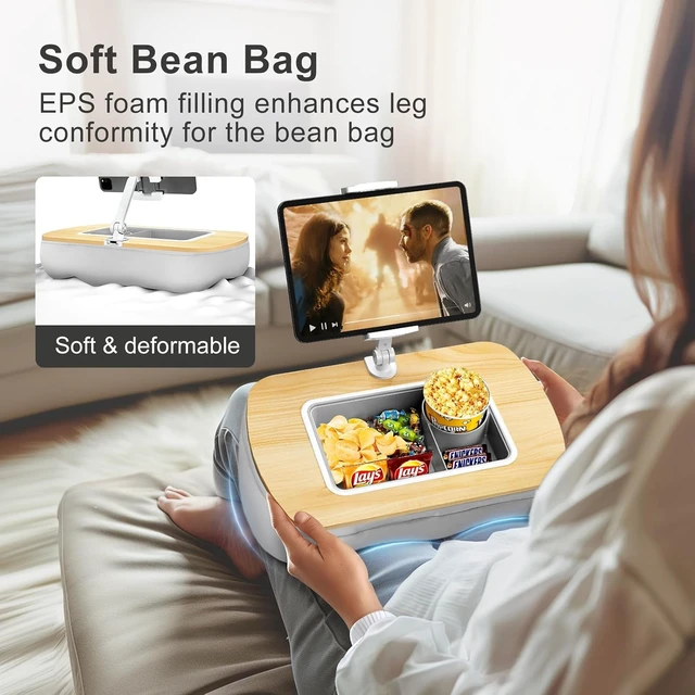 Alt view image 4 of 7 - Tablet Pillow Stand with Snack Bowl,iPad Holder for Bed -Birch Gray Hands-Free Reading and Relaxation on Bed,Couch,Recliner or Your Lap 360° Rotating Clip for 4.7-13" Kindle,eBook,Tablet,iPhone
