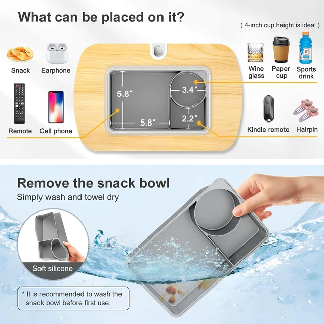 Alt view image 6 of 7 - Tablet Pillow Stand with Snack Bowl,iPad Holder for Bed -Birch Gray Hands-Free Reading and Relaxation on Bed,Couch,Recliner or Your Lap 360° Rotating Clip for 4.7-13" Kindle,eBook,Tablet,iPhone