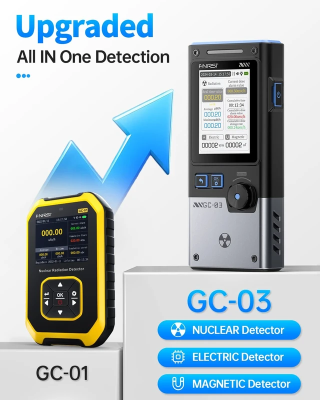 Alt view image 4 of 7 - FNIRSI GC-03 3-in-1 Geiger Counter Nuclear Electromagnetic Detector
3 Display Modes, Real-Time Radiation Monitor, Rechargeable EMF Meter, Portable Gamma Beta X-ray Dosimeter,No RF Detection
