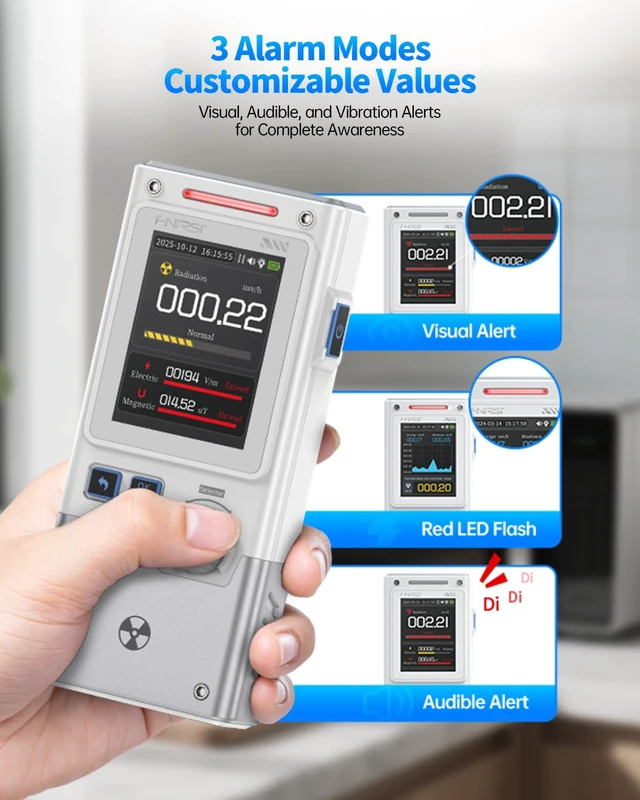 Alt view image 4 of 7 - FNIRSI GC-03 3-in-1 Geiger Counter Nuclear Electromagnetic Detector
3 Display Modes, Real-Time Radiation Monitor, Rechargeable EMF Meter, Portable Gamma Beta X-ray Dosimeter,No RF Detection White