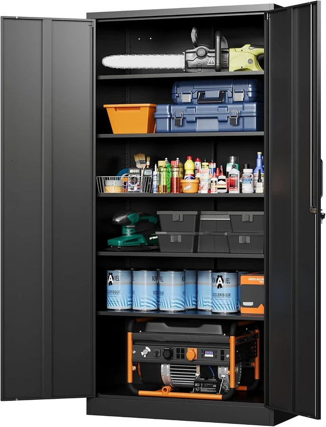 Main image of Metal Garage Storage Cabinets with Lock-72 Tall Tool Organizer Steel Lockers, 5 Adjustable Layers Shelves for Home,Office,Warehouse,Garage,(Black-72)