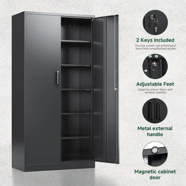 Alt view image 5 of 7 - Metal Garage Storage Cabinets with Lock-72 Tall Tool Organizer Steel Lockers, 5 Adjustable Layers Shelves for Home,Office,Warehouse,Garage,(Black-72)