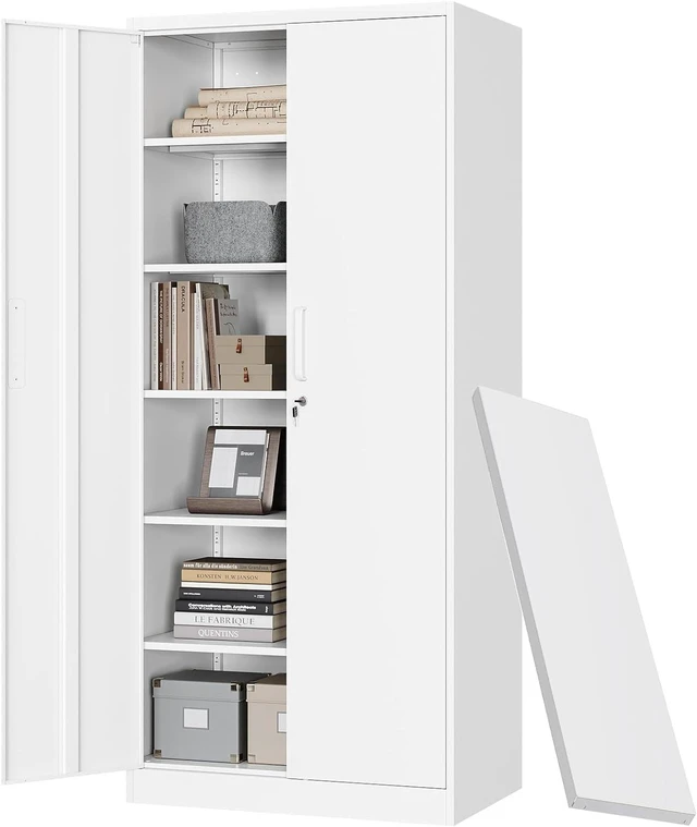 Main image of Metal Garage Storage Cabinets with Lock-72 Tall Tool Organizer Steel Lockers, 5 Adjustable Layers Shelves for Home,Office,Warehouse,Garage,(White-72)