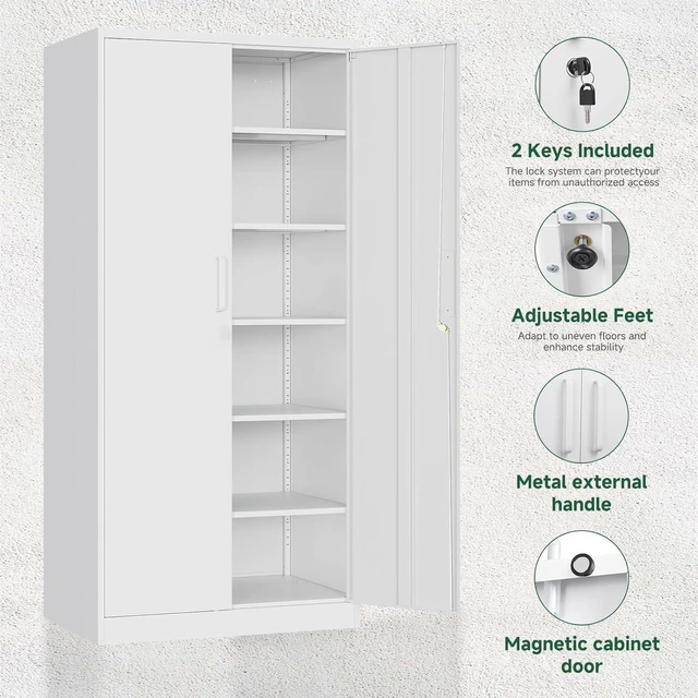 Alt view image 6 of 7 - Metal Garage Storage Cabinets with Lock-72 Tall Tool Organizer Steel Lockers, 5 Adjustable Layers Shelves for Home,Office,Warehouse,Garage,(White-72)