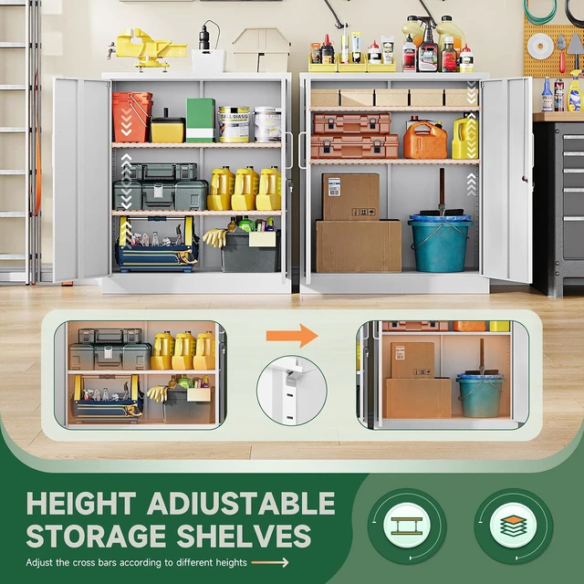 Alt view image 6 of 6 - Metal Storage Cabinets with Lock, Small Locker Steel Cabinets, Adjustable Shelves 2 Doors for Home,Office, Warehouse,Garage (White - 35.4 X 32 X 16 In)