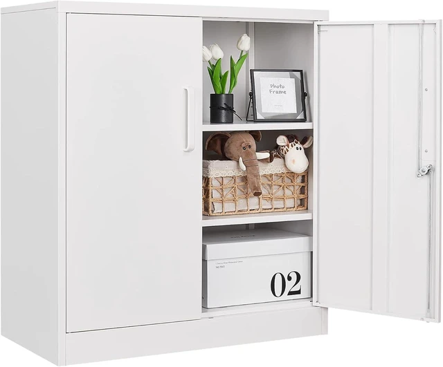 Main image of Metal Storage Cabinets with Lock, Small Locker Steel Cabinets, Adjustable Shelves 2 Doors for Home,Office, Warehouse,Garage (White - 35.4 X 32 X 16 In)