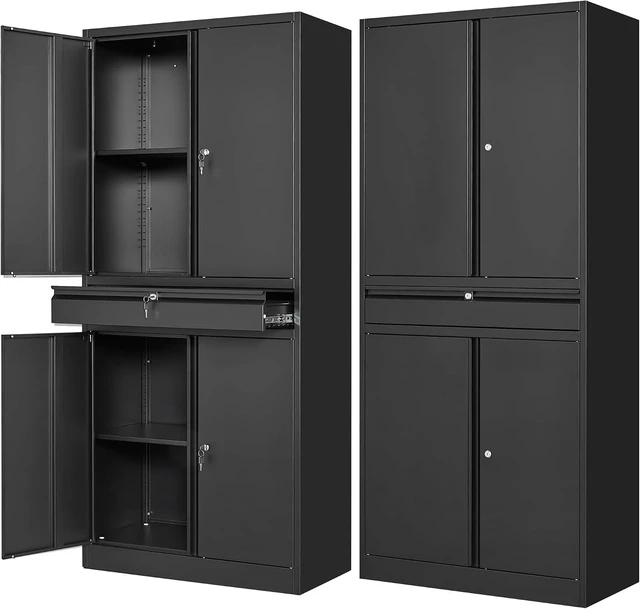 Main image of Metal Garage Storage Cabinet with Drawer,4 Door Tool Cabinet with Lock-2 Adjustable Shelves for Garage Home Office Utility Room (Black)