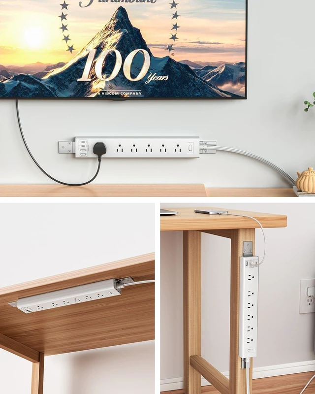Alt view image 7 of 7 - 360° Mountable Surge Protector Power Strip with 4 USB Ports (2 USB C), 6 FT Electrical Outlet & Flat Plug Extension Cord for Under Desk, Wall, or Corner Mount - White