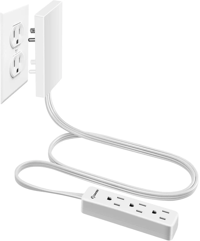 Main image of Outlet Cover with Flat Extension Cord, 3-Outlet Extender, Universal Outlet Cover Design, Flat Extension Cord, 3-Outlet Outlet Extender, Ideal for Home, Kitchen & Office, 5ft