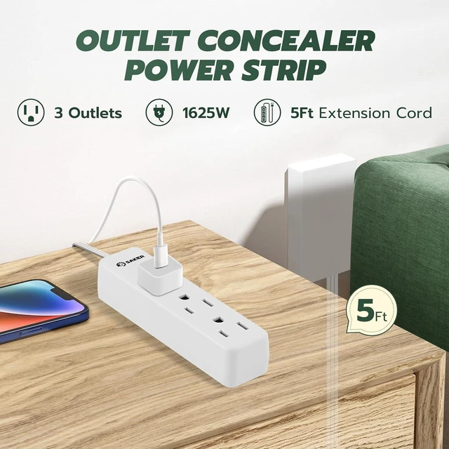 Alt view image 5 of 7 - Outlet Cover with Flat Extension Cord, 3-Outlet Extender, Universal Outlet Cover Design, Flat Extension Cord, 3-Outlet Outlet Extender, Ideal for Home, Kitchen & Office, 5ft