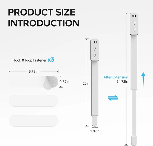 Alt view image 6 of 6 - 35 Inch Retractable Outlet Extender Stick, 360° Rotation Coverage, Extend 23 to 35 inches, Access Hard-to-Reach Socket, Designed for Behind Couches, Nightstands, Desks, and More,Beige