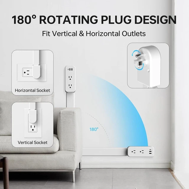 Alt view image 5 of 6 - 35 Inch Retractable Outlet Extender Stick, 360° Rotation Coverage, Extend 23 to 35 inches, Access Hard-to-Reach Socket, Designed for Behind Couches, Nightstands, Desks, and More,Beige