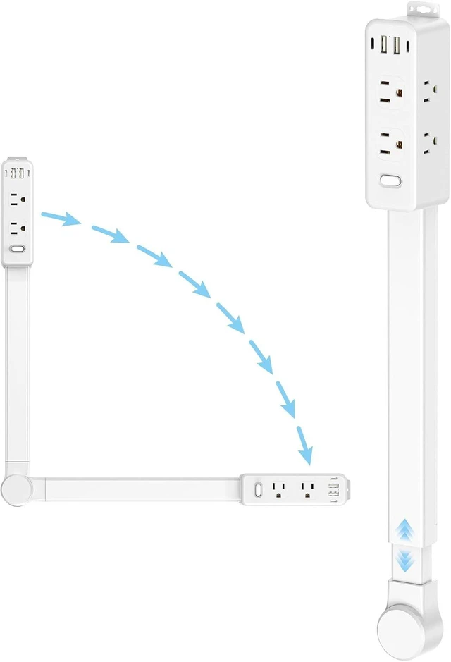Main image of Outlet Extender Stick, Power Strip with 6 Outlets & 4 USB Ports, Extends 22"-34", Rotates 180°(90° per Side), Home Dorm Essential for Nightstand, Couch and Desk