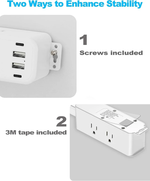 Alt view image 4 of 7 - Outlet Extender Stick, Power Strip with 6 Outlets & 4 USB Ports, Extends 22"-34", Rotates 180°(90° per Side), Home Dorm Essential for Nightstand, Couch and Desk
